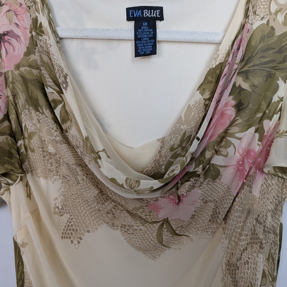 Eva Blue Y2K Floral Chiffon Maxi Dress Beaded Romantic - Picture 5 of 14